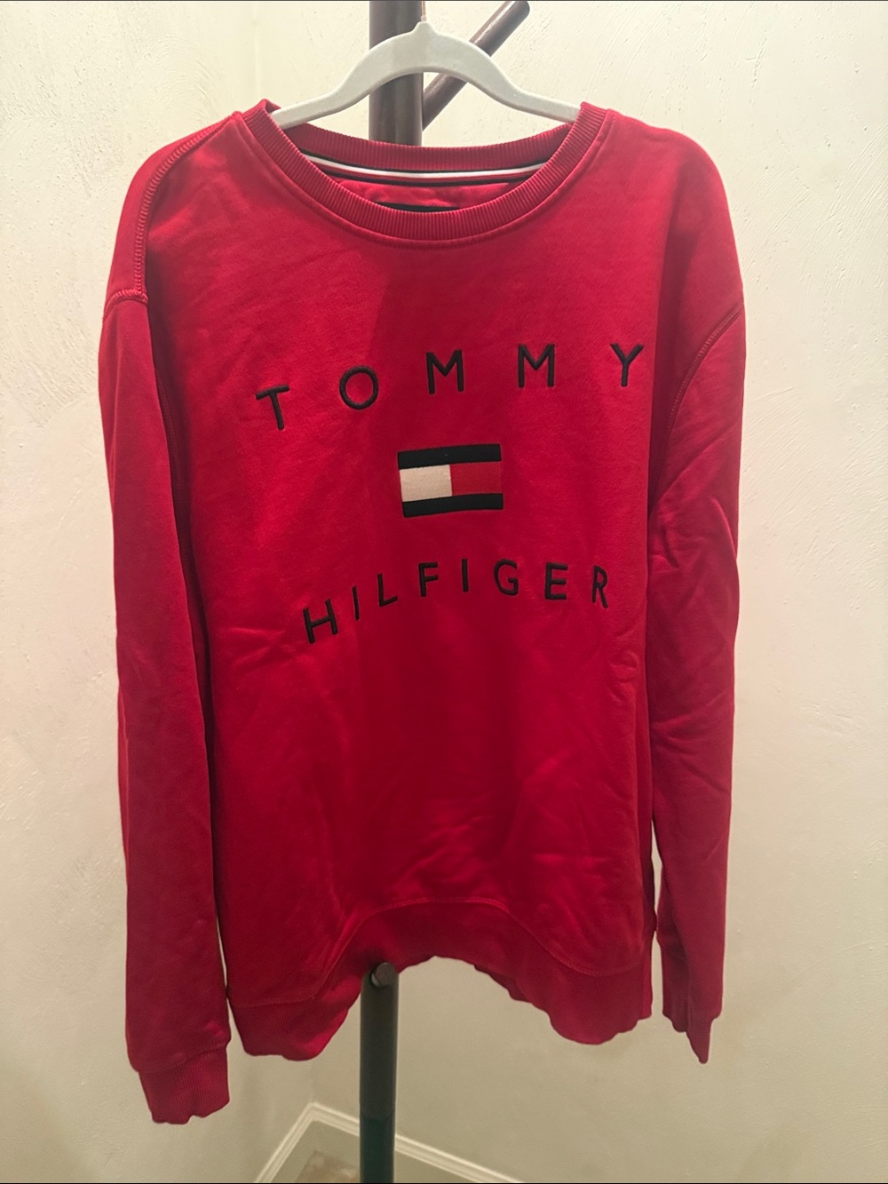 Tommy Hilfiger Red Crewneck Sweatshirt with Embroidered Logo